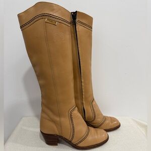 Rare Vintage Hang Ten Leather Tan Campus Style Western boots- US 6.5